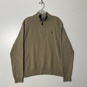 Polo Ralph Lauren 1/4 Zip 100% Cotton Tan Pullover Sweater Men’s Size Medium
